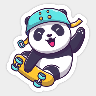 Cute Panda Playing Skateboard Cartoon Sticker